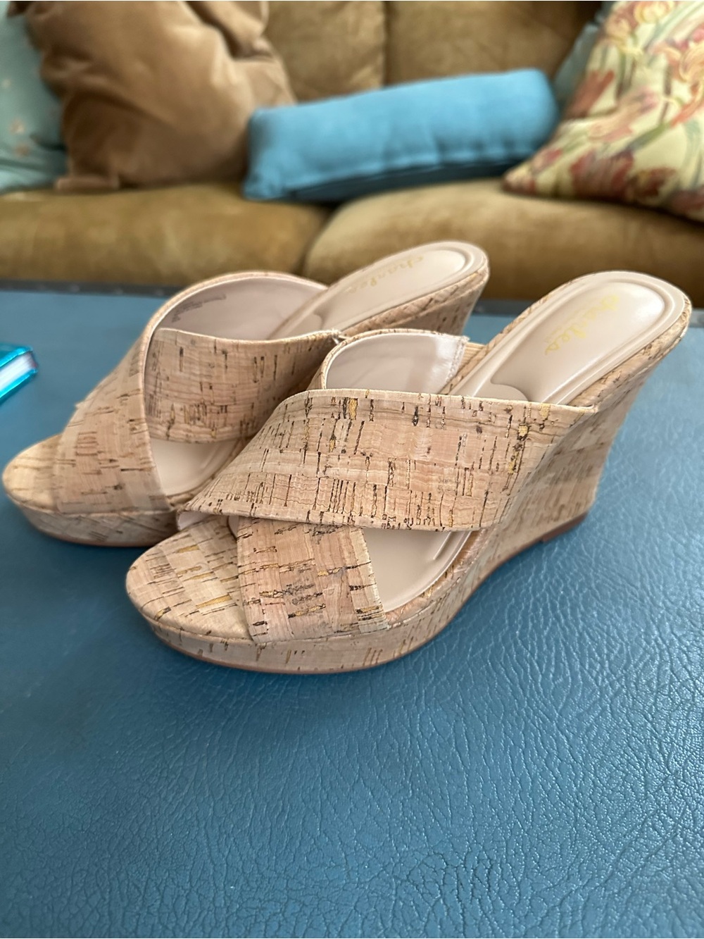Charles by Charles David Natural Cork Wedge Slide Sandals